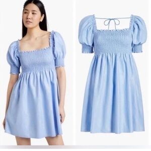 Hill House The Athena Light blue glitter checked Smocked Dress
